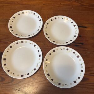 Vintage Corelle Geometric Brown Tan Squares Bread and Butter Plates 6¾" set of 4